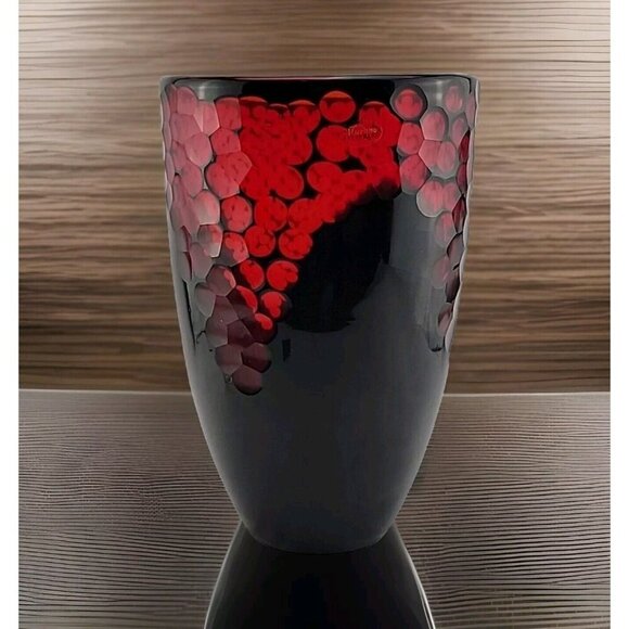 Vintage Murano Lava Glass Vase  Italian Art Red Black Label 10"T - Picture 1 of 9